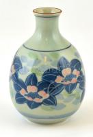 Japán virágmintás porcelán váza, jelzett, hibátlan, m: 12 cm