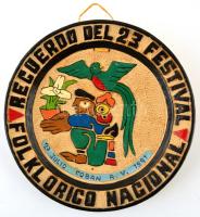 1991 Recuerdo Del 23 Festival Folklorico Nacional feliratú, festett mázas, kerámia falitányér, kis hibával, d: 24 cm.