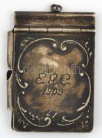 EGC 1909 feliratú, fém táncrend tartó, jelzett(Orfevrerie Wiskemann Bruxelles&Zurich), kopott, 8x5,5 cm