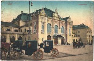 1913 Arad, pályaudvar, vasútállomás, lovashintók / railway station, horse chariots (EK)