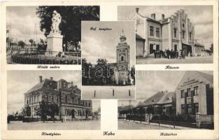 1937 Kaba, Hősök szobra, vasútállomás, községháza, kultúrház, református templom (EK)