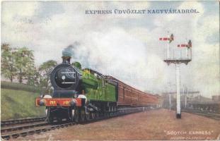 1906 Nagyvárad, Oradea; Express üdvözlet gőzmozdonnyal. Scotch Express North Eastern Rly. / locomotive (EK)