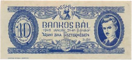1948. Bankos Bál 10Ft-os belépőjegy/meghívó a bálra T:II-
