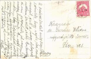 Szatymaz, utca, üzlet, magyar zászló, Vasútállomás. Tóth Molnár Istvánné kiadása (r)