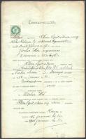 1897 Tanoncszerződés szűcstanonc számára, 50 Kr okmánybélyeggel