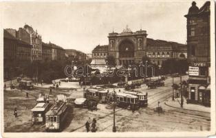 Budapest VII. Keleti pályaudvar, villamosok, Commercier Kereskedelmi adás vételi ügynökség (vágott / cut)