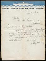 1931 Bp., Csepeli Dunahajózási Részvénytársaság fejléces levélpapírjára írt levél