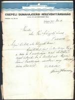 1931 Bp., Csepeli Dunahajózási Részvénytársaság fejléces levélpapírjára írt levél