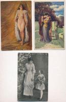 12 db régi motívumlap: hölgyek, romantikus lapok / 12 pre-1945 motive cards: ladies, romantic cards