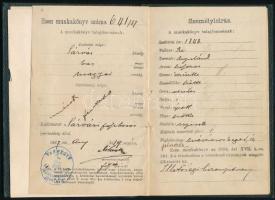 1887 Munkakönyv mészáros/pincér számára, Vas megyei pecséttel, 15 Kr okmánybélyeggel