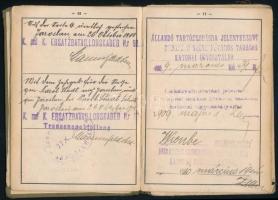 1906 Igazolvány gyalogos katona számára, lakhelyváltoztatási bejegyzésekkel