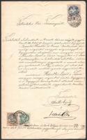 1891 Törvényszékhez címzett levél felülbélyegzett okmánybélyegekkel (25 Kr + 50 Kr + 10 Ft)