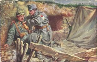 1915 Ein Bruderdienst / WWI Austro-Hungarian K.u.K. military art postcard. B.K.W.I. 259-100. s: F. Schwarz (EK)