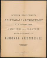 1900 Bp., A Budapest Székesfővárosi Cipész-ipartestület Elöljáróságának meghívója és jelentése a rendes évi közgyűléshez