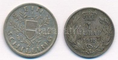 Vegyes: Ausztria 1926. 1Sch Ag + Szerbia 1915. 1D Ag "I. Péter" T:2
Mix: Austria 1926. 1 ...