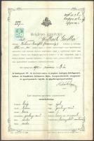 1900 Bp., Izraelita vallású harisnyakötő munkásnő számára kiállított ideiglenes igazolvány okmánybélyeggel