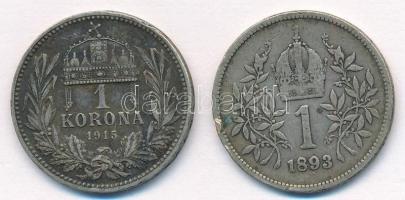 1915KB 1K Ag + Ausztria 1893. 1K Ag "Ferenc József" T:2,2-,3 patina,ph