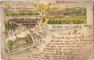1901 Lajtabruck, Bruck an der Leitha; laktanya, főőrség / Brucker Militär Lager, Hauptwache / military barracks, main guard. Art Nouveau, floral, litho (szakadás / tear)