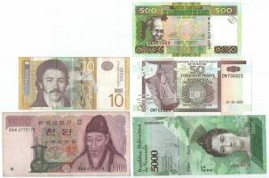 Vegyes 5db-os papírpénz tétel, közte Dél-koreai, szerb, venezuelai, burundi és guineai bankjegyek T:I-III Mixed 5pcs of paper money lot with South Korean, Serbian, Venezuelan, Burundi and Guninea banknotes C:UNC-F