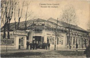 1910 Budapest XV. Rákospalota-Újpest, Palota-Újpest; Horváth Imre féle vendéglő, étterem, kerthelyiség bejárata, pincérek (r)