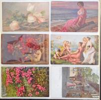 Kb. 60 db RÉGI motívum képeslap vegyes minőségben 4 db képeslapalbumban: hölgyek és erotikus / Cca. ...