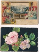 9 db RÉGI dombornyomott litho üdvözlő motívum képeslap, vegyes minőség / 9 pre-1945 Embossed litho greeting motive postcards, mixed quality