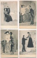 11 db RÉGI motívum képeslap: fekete-fehér romantikus párok / 11 pre-1945 motive postcards: black and white romantic couples
