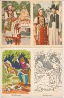 6 db MODERN nagyalakú kettős motívum képeslap: népviselet és mese / 6 modern big sized twin motive postcards: Hungarian folklore and fairy tales
