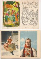 6 db MODERN nagyalakú kettős motívum képeslap: népviselet és mese / 6 modern big sized twin motive p...