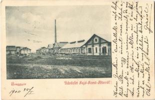 1900 Sajószentpéter, Üveggyár + FÜLEK - MISKOLCZ 42. SZ. vasúti mozgóposta bélyegző