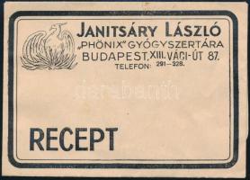 Janitsáry László Phönix gyógyszertára Budapest XIII. receptboríték