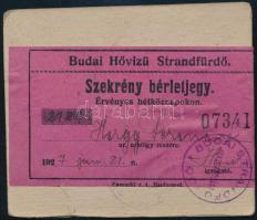 1927 Budai Hővizű Strandfürdő fényképes szekrény bérletjegy