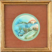 Fábián Rózsa (1929-): Görög táj. Akvarell, papír, jelzett, üvegezett keretben, d:7 cm