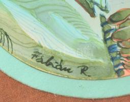 Fábián Rózsa (1929-): Görög táj. Akvarell, papír, jelzett, üvegezett keretben, d:7 cm