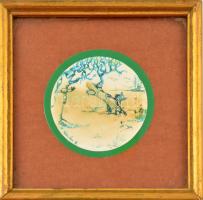 Fábián Rózsa (1929-): Zöld táj. Akvarell, papír, jelzett, üvegezett keretben, d:7 cm