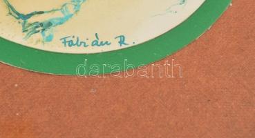 Fábián Rózsa (1929-): Zöld táj. Akvarell, papír, jelzett, üvegezett keretben, d:7 cm