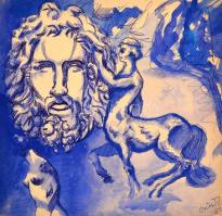 Czeizek György (1953-1980): Kentaur és görög fej (tanulmány). Tus, papír, jelzett, 26×26,6 cm