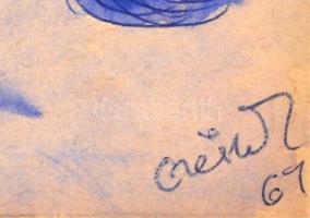 Czeizek György (1953-1980): Kentaur és görög fej (tanulmány). Tus, papír, jelzett, 26×26,6 cm