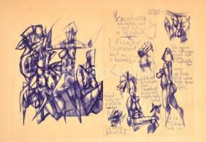 Czeizek György (1953-1980): Női aktok (tanulmány). Toll, papír, jelzett, 30×41 cm