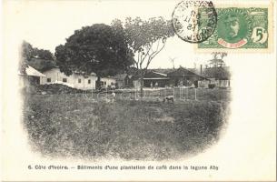 Cote dIvoire, Ivory Coast; Bátiments dune plantation de café dans la lagune Aby / coffee plantation in the Aby lagoon
