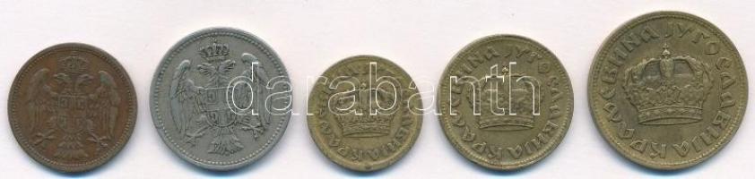 Vegyes: Szerbia 1904. 2p Br + 1912. 20p Cu-Ni + Jugoszlávia 1938. 50p Al-Br + 1D Al-Br + 2D Al-Br T:...