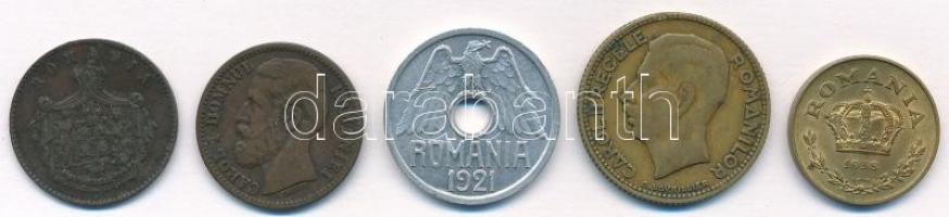 Románia 1867. 2b Cu "Heaton" + 1879. 2b Cu + 1921. 50b Al + 1930. 10L Ni-sárgaréz + 1938. ...
