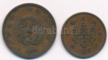 Japán 1885. 1s Br "Meidzsi" + 1921. 1s Br "Taisó" T:2,2- Japan 1885. 1 Sen Br "Meiji" + 1921. 1 Sen Br "Taisho"  C:XF,VF