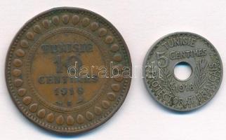 Tunézia 1916A 10c Br + 1918. 5c Ni-Br T:2 ph. Tunisia 1916A 10 Centimes Br + 1918. 5 Centimes Ni-Br C:XF edge error Krause KM#236