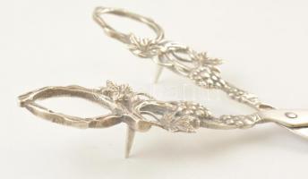 Ezüst(Ag) szőlőmintás kis szüreti olló, jelzett, h: 10,5 cm, nettó: 39,1 g