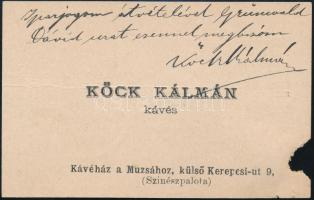 cca 1910 Köck Kálmán (Kerepesi út 9.) kávés meghívó névjegye