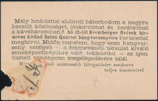 cca 1910 Köck Kálmán (Kerepesi út 9.) kávés meghívó névjegye