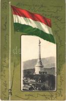 1903 Brassó, Kronstadt, Brasov; Árpád szobor, Millenniumi emlékmű. Magyar zászlós litho keret / Millennium monument. Hungarian flag litho frame