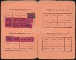 1945 Magyar Tűzoltók Szabad Szakszervezete által kiállított igazolvány tagdíjbélyegekkel