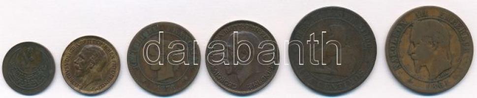 6db-os külföldi réz- és bronzpénz tétel, közte Franciaország, Nagy-Britannia, Spanyolország T:1-,2,3...